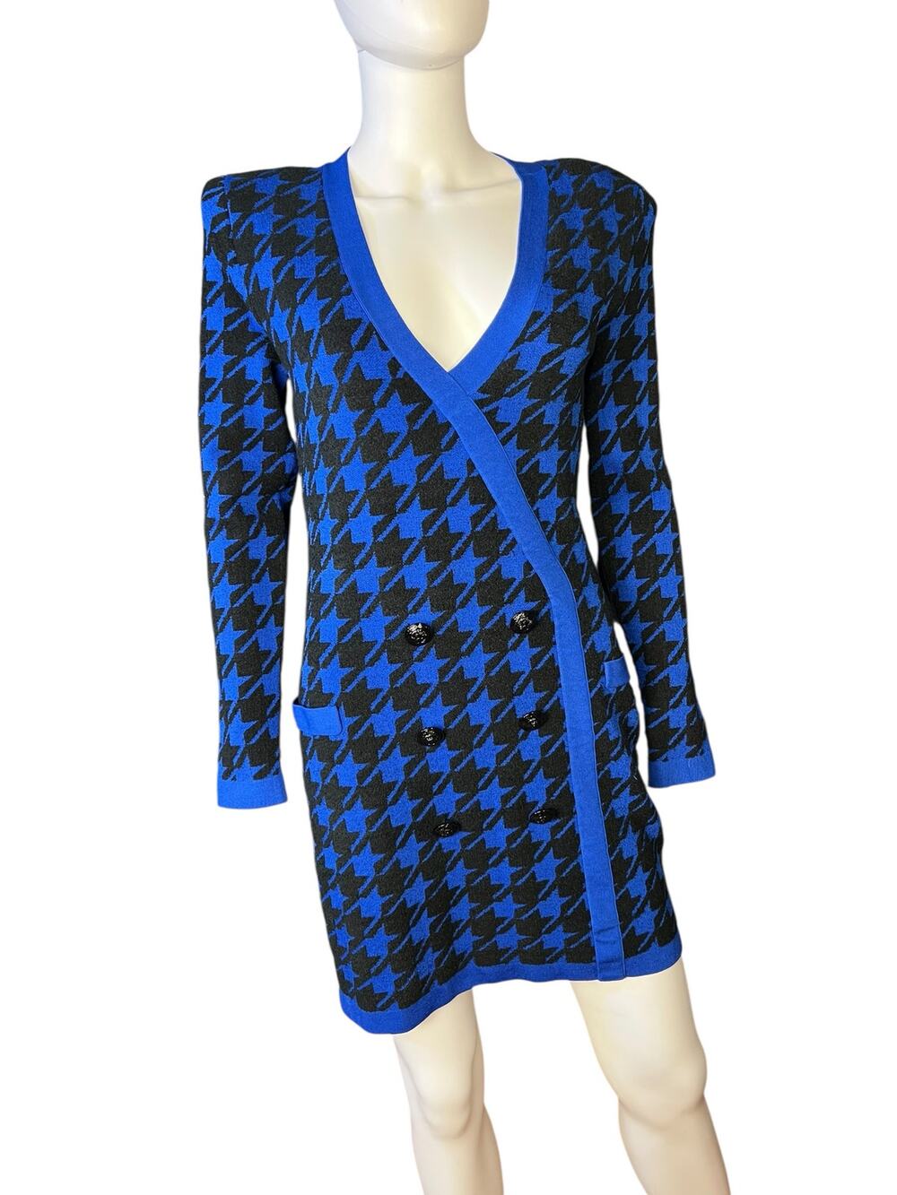L'Agence Odell Blue Black Double Breasted Sweater Dress Size M NWT